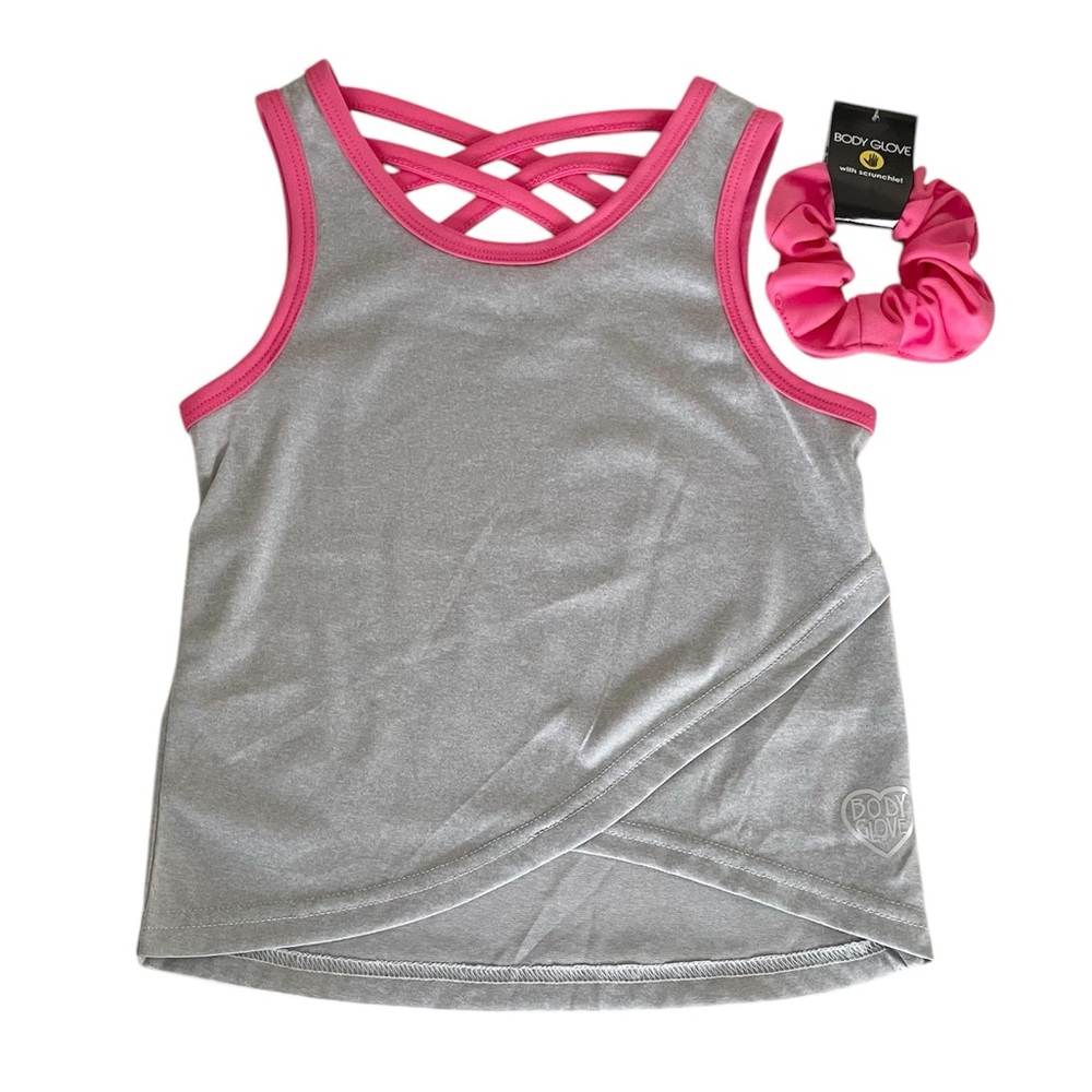 Body Glove Gray & Pink Tank Top with Matching Scrunchie Girls 4T